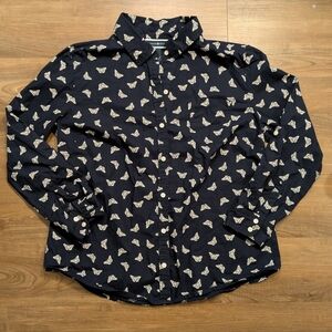 Dark Blue Butterfly Print Button Up Shirt - Large
